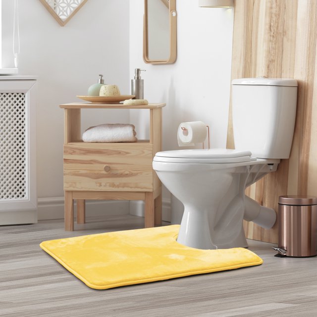 1 Contour Clara Clark Bath Mat Bathroom Rug - Absorbent Memory Foam Bath Rugs - Non-Slip, Cozy Velvet Feel Microfiber Bathrug, Plush Shower, Toilet- Floor Bathmats Carpet - Mellow Yellow - 24"x19"