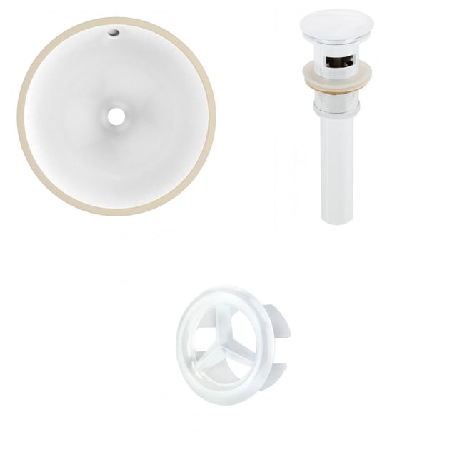 15.25-in. W Round Bathroom Undermount Sink Set In White - White Hardware - Overflow Drain Incl. AI-20599