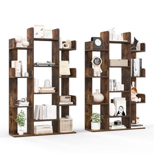 Costway 2 PCS Bibliothèque en forme d'arbre avec 13 Plateau de stockage Rustique Style industriel Rustic Brown