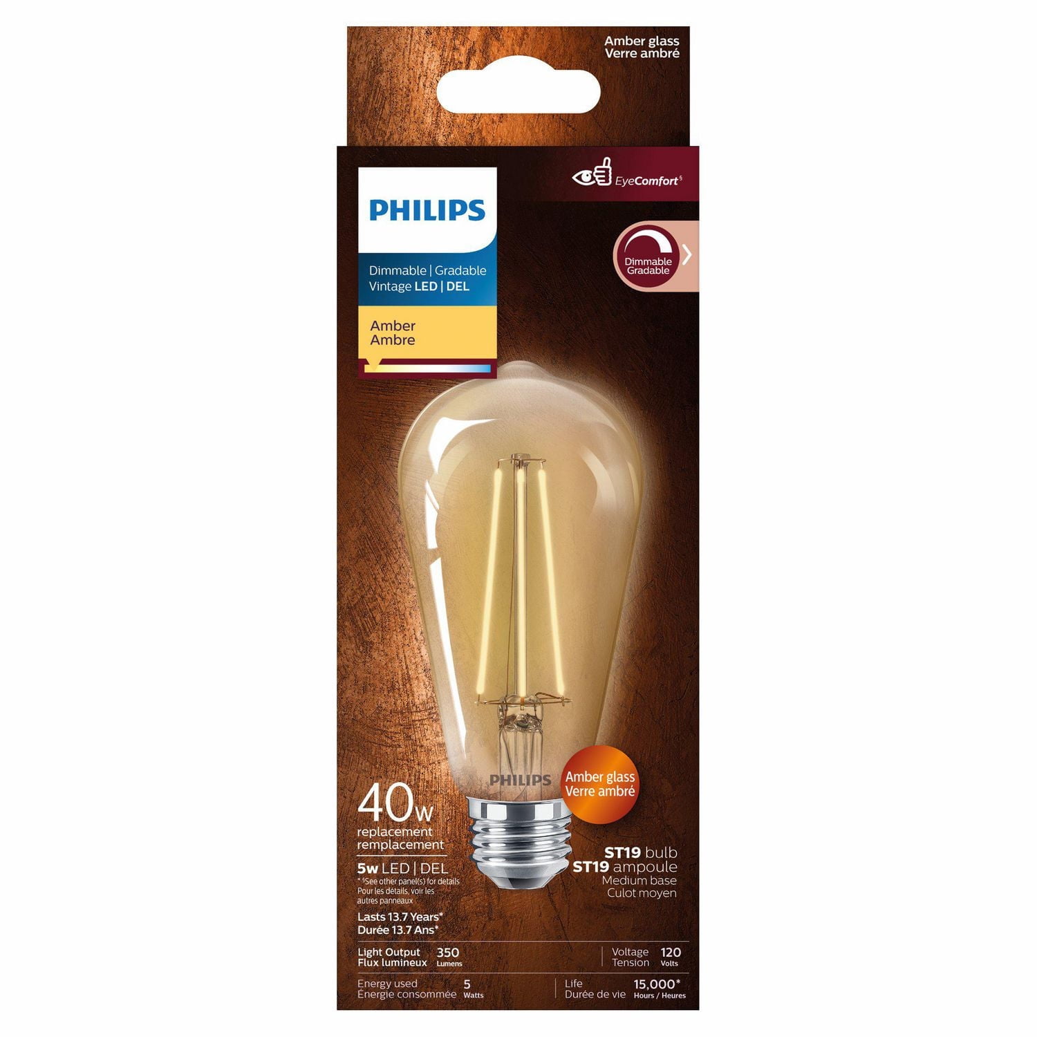Philips LED 5W 40W Vintage-style Dimmable Edison (ST19) bulb, Amber glass