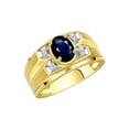 thumbnail image 3 of RYLOS Men's Rings 14K Yellow Gold Rings Classic Designer Style 8X6MM Oval Gemstone &  Diamond Ring Sapphire September Birthstone Rings For Men Size 9, 3 of 7