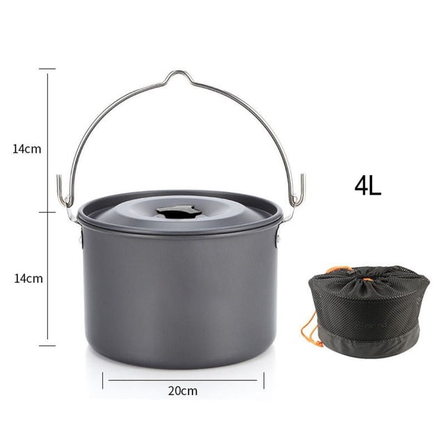 Outdoor 4L Aluminum Hanging Pot: Lightweight, Non-Stick, Perfect For Camping! Black Lid