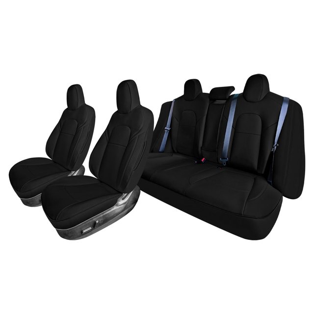 For 2017-2024 Tesla Model 3 FH Group Faux Leather Custom Fit Car Seat Covers Black - Full Set