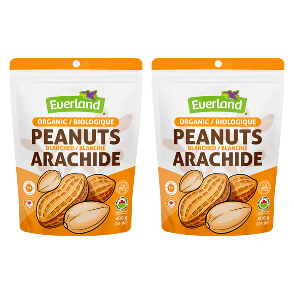 Everland Arachides Blanches Crues Biologiques, Lot de 2, 400 g Chacune, Noix Riches en Protéines