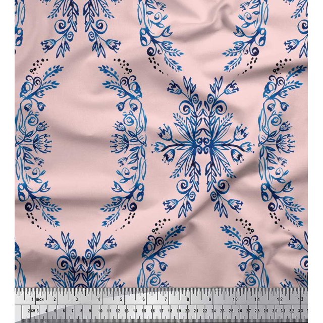 Soimoi Poly Georgette Tissu Floral & Ogee Damassé Tissu Imprimé 1 Yard 42 Inch Wide