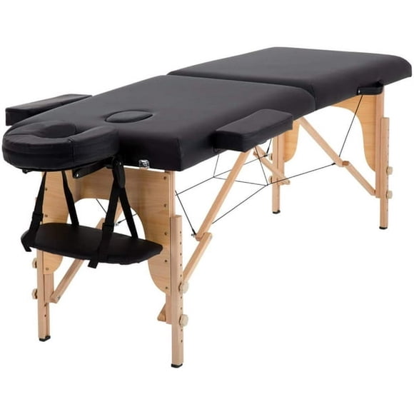 FDW Massage Table Massage Bed 84 Inches Long Portable 2 Folding WCarry Heigh Adjustable Face, Black