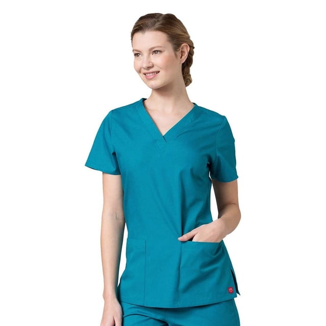Red Panda Women's V-Neck Two Pocket Solid Scrub Top