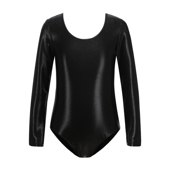 Girls' Long Sleeved Gymnastics Leotards Shiny Dance Leotard Ballet Leotard Classic Ballet Yoga Leotard Bodysuit Gymnastics Suit Girls Romper&Jumpsuit Black 120/4 Y—5 Y