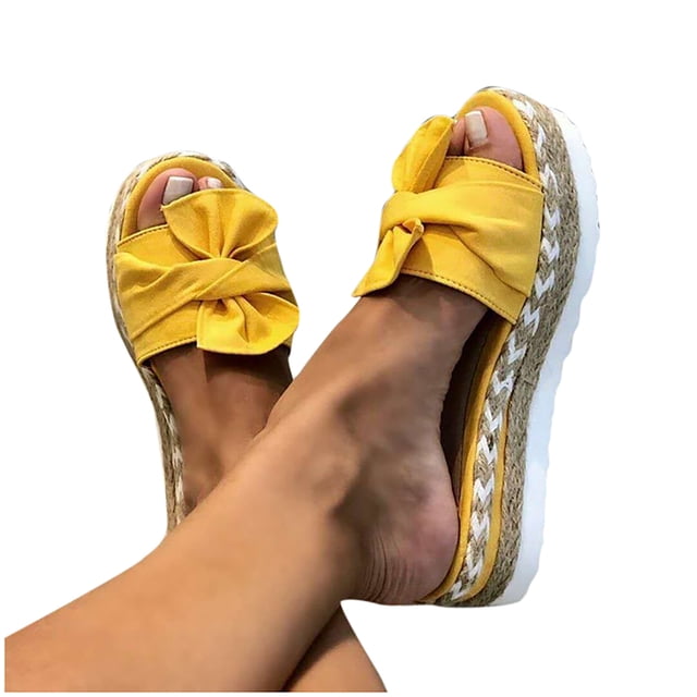 Leutsin Sandales d'Été de Plage pour Femmes à Nœud, Plateforme, Talons Compensés, Grande Taille