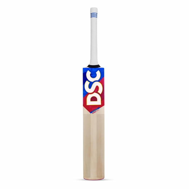 DSC Intense Force Kashmir Willow Cricket Bat, designed for intermediate players, featuring a short handle and beige finish. Made from Grade 4 Kashmir willow with a round face profile, scalloped design for balance, and a mid-to-lower sweet spot. The bat measures 33.4 inches in height with an 11.4-inch handle and 1.58-inch edge thickness. Lightweight at 1180-1210 grams, it includes a Sarawak cane handle for durability and a toe guard for moisture protection. Comes with a full-length cover with an adjustable strap.