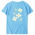 thumbnail image 4 of KIHOUT Nouveau Haut de Mode d'Été pour Femmes 2025, Haut à Manches Courtes Col Rond Décontracté Imprimé Bleu Ciel 3TG, 4 of 5
