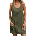 thumbnail image 1 of Timegard Robes d'Été pour Femmes Col Rond à Boutons Décontracté Sans Manches Courte Robe Modeste avec Poches, 1 of 8