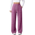thumbnail image 4 of fatyb Womens Casual Ribbed Knit Pants Wide Leg Lounge Pants with Pockets Drawstring Loose Comfy Trousers, 4 of 7