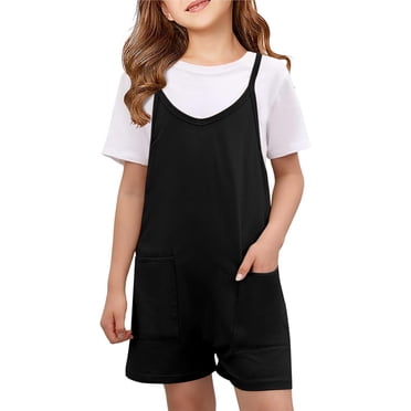 PMVFHDE Combinaison Habillée pour Fille Filles Été Sans Manches Décontractée Barboteuse à Bretelles Spaghetti Short Combinaison avec Poches Combinaisons et Barboteuses pour Filles Bleu Pâle, 7-8 Ans
