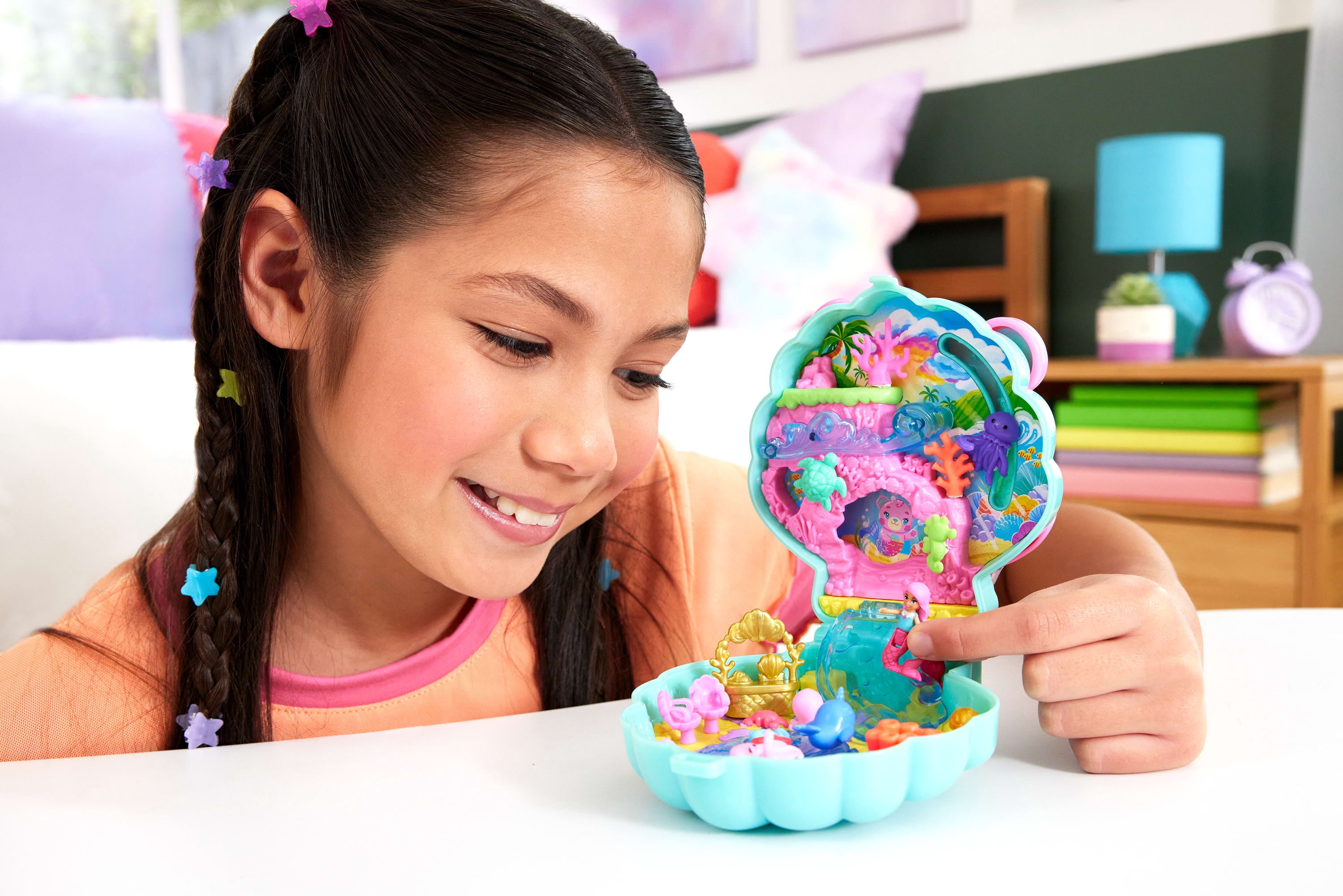 Polly Pocket-Coffret Île des paillettes avec mini-figurine et animaux