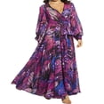 thumbnail image 3 of Robe Maxi Boho Manches Longues Col en V Tunique Ample Robes Caftan Femmes Plage Vacances Robe Longue Robes d'Été Grande Taille, 3 of 5