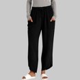 thumbnail image 2 of Sentmoon Women Work Pants Solid Color Drawstring Elastic Waist Women's Linen Pants Oversized Summer Loose Pants for Women with Pocket Vacation Essentials for Women for Work and Office, 2 of 7