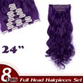 thumbnail image 2 of Extensions de Cheveux Synthétiques à Clip Pleine Tête 8 Pcs 18 Clips Postiche Long Bouclé Lisse, 2 of 5