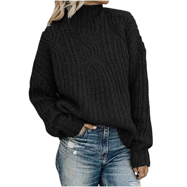 Mrat Chandail à Col Roulé Femmes Chandail Décontracté à Col Rond Mode pour Dames Chandail Uni à Manches Longues Chandail Ample à Col Roulé Chandail Tricoté Chandail à Enfiler Chandails à Manches Longues