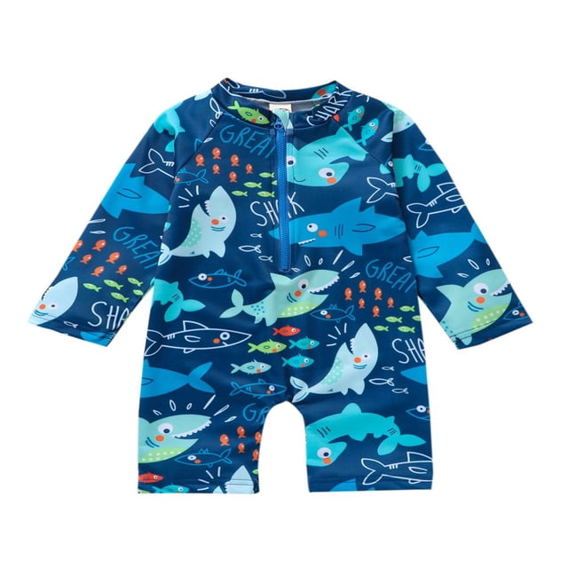 Toddler Kid Baby Boys Rash Guard Long Sleeve Zipper Beach Swimsuit One Piece Bathing Suit