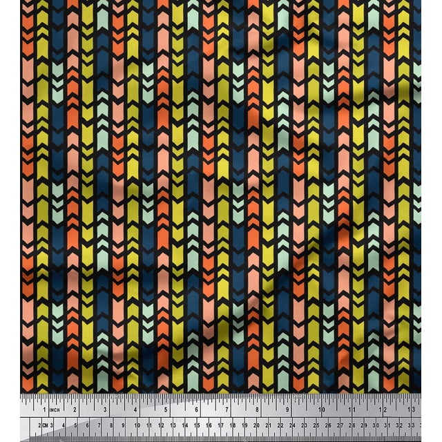 Soimoi Noir Poly Georgette Tissu Bande & Flèche Têtes Flèche Tissu Imprimé 1 Yard 42 Inch Wide