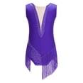 thumbnail image 3 of Doomiva Combinaison de Danse Gymnastique avec Franges et Strass pour Filles, Violet 8, 3 of 7
