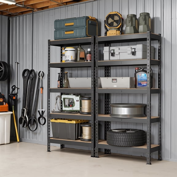 Étagères de Rangement à 5 Niveaux, Ensemble de 2, Unités d'Étagères de Rangement de Garage Ajustables, Assemblage Sans Boulons, pour Bureau Cabanon sous-Sol, Noir