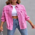 thumbnail image 4 of SEARIPE Women‘s Casual Denim Jacket Frayed Hem Ripped Long Sleeve Jean Jacket With Pockets Pink M, 4 of 9
