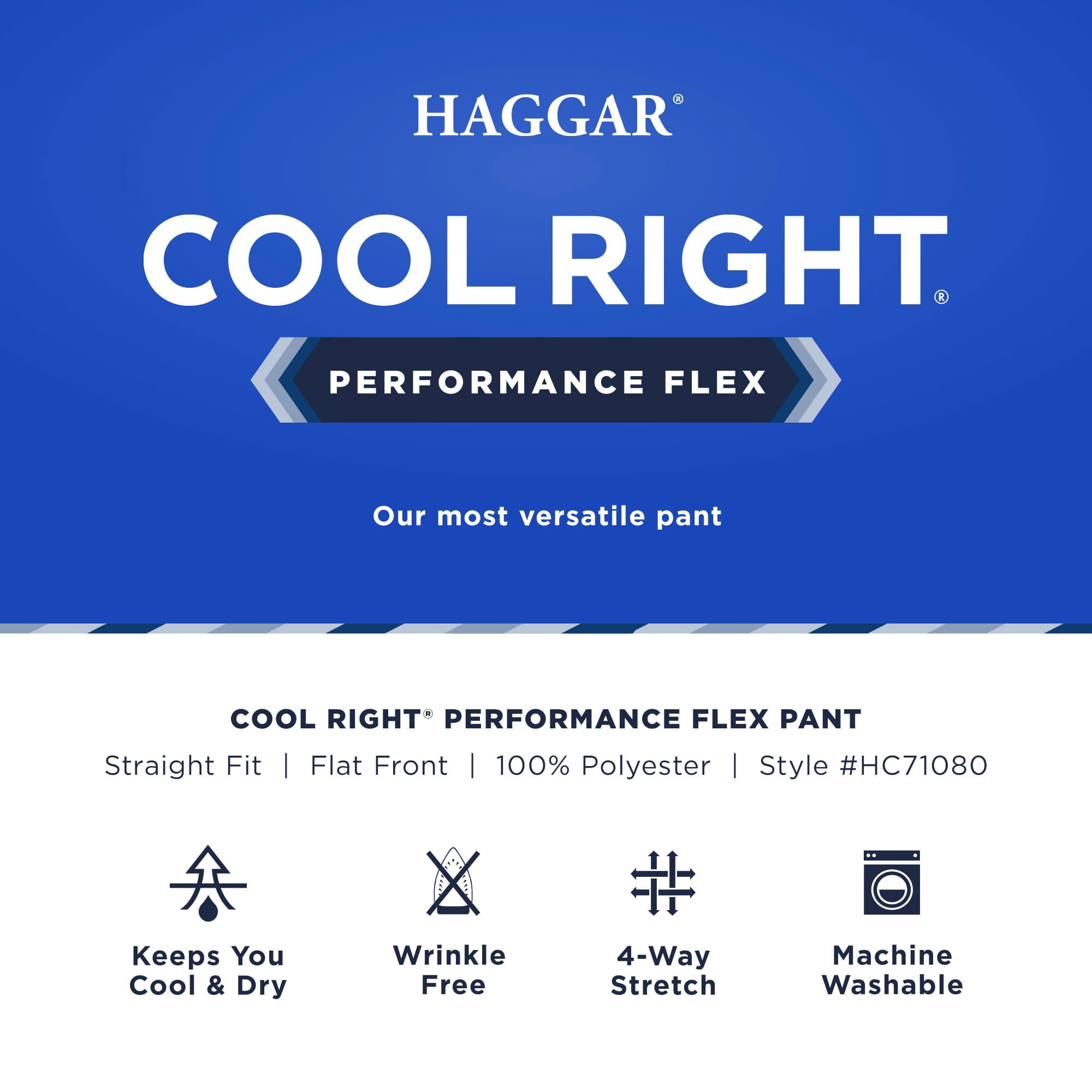 Haggar Pantalon pour Homme Cool Right Performance Flex Uni Coupe Droite devant Plat