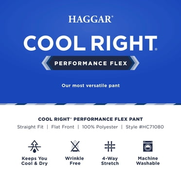 Haggar Men's Cool Right Performance Flex Solid Straight Fit Flat Front Pant