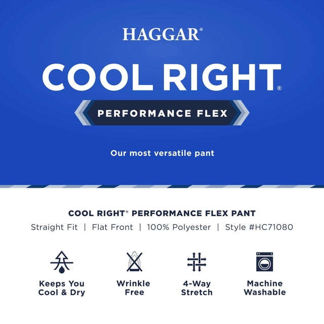 Haggar Pantalon pour Homme Cool Right Performance Flex Uni Coupe Droite devant Plat