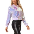 thumbnail image 4 of INSPIRE CHIC Women's Sequin Jacket Zipper Closure Hidden Pockets Bomber Jacket Pink Purple L, 4 of 6