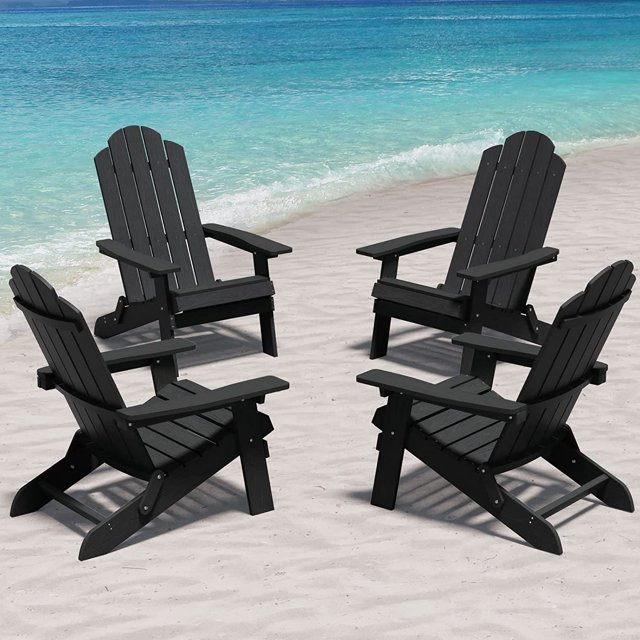 WINSOON Chaises Pliantes Adirondack Ensemble de Chaises de Patio Extérieur de 4, Finition Noire