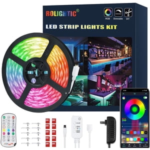 LED Strip Lights 32.8ft | Smart APP Controlled LED Light Strip with Remote, 5050 LED Lights 300LEDs RGB Rope Lights, Music Sync Lights for Bedroom Ceiling (APP+Remote+Mic+3 Button)