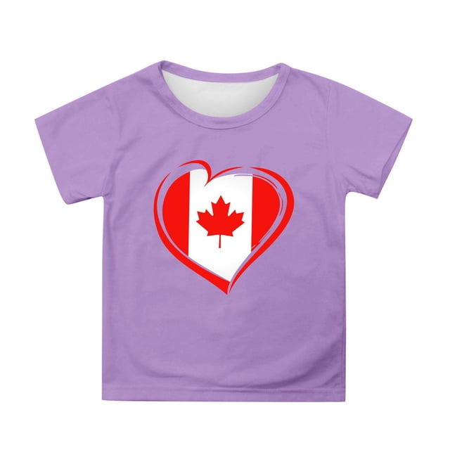 Gyexs Chandail Canada Filles Feuille d'Érable Drapeau Canadien Chandails Manches Courtes Col Rond T-Shirt Fête du Canada Mode Garçon Violet 4-5 Ans