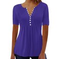 thumbnail image 2 of LSLJS Womens T Shirts Women's Fashion Casual Round Neck Pleated Solid Color Button Top Blouse, 2 of 5