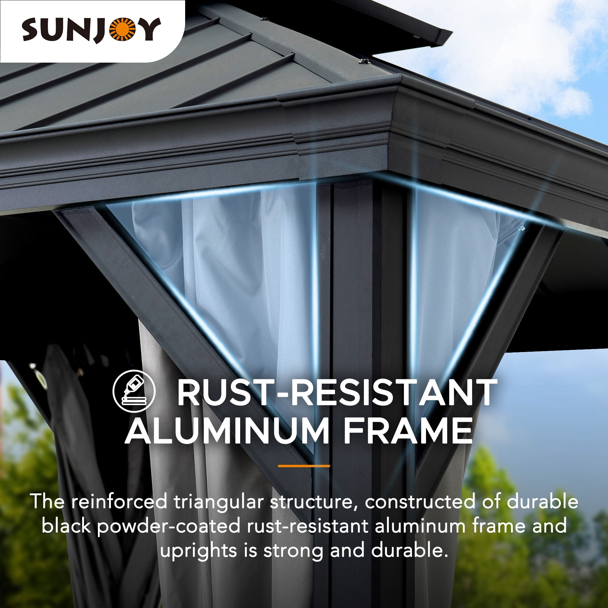 Sunjoy Tonnelle Gazebo Belvédère 10 pi x 10 pi avec toit rigide à 2 niveaux