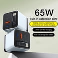 thumbnail image 1 of 65W Retractable Wall Charger with USB-C Cable and 2 USB Ports for Fast Charging Phones, Laptops, and Tablets, 1 of 9