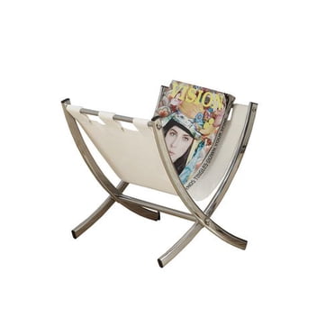 Monarch Specialties Magazine Rack, Organizer, Holder, Standing, Storage, Bathroom, Office, Bedroom, Pu Leather Look, Metal, White, Chrome, Contemporary, Modern