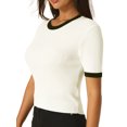 thumbnail image 4 of INSPIRE CHIC Women's Fitted Knit Top Crew Neck Contrast Color Short Sleeve Pullover Tops White 2XL, 4 of 6