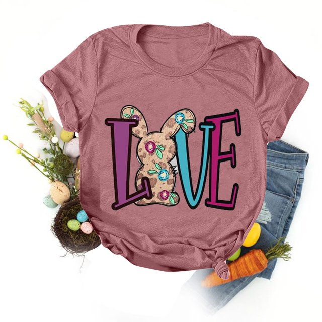 EGNMCR Easter T-shirt Imprimé Graphique T-Shirts pour Femmes Chemises pour Femmes T-shirt Décontracté Ample à Col Rond à Manches Courtes Blouse à Imprimé de Lettres T-shirt T-shirt pour Femmes
