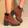 thumbnail image 2 of Platform Combat Boots for Women Trendy Leather Waterproof Non Slip Chunky High Heel Riding Ankle Booties, 2 of 6