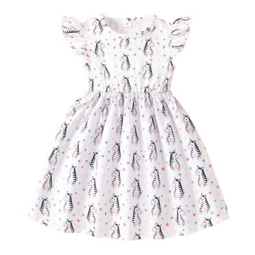 HNMKIU Robes pour Filles Vêtements pour Tout-Petits Mignon Imprimé de Dessins Animés Robes à Manches Courtes pour Enfants Tenue de Jeu Tenue de Fête