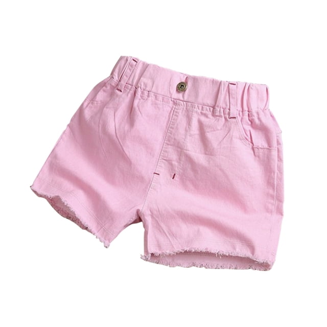 Birdeem Spring and Summer Cute Solid Button Girls Pocket Elastic Waist Comfy Shorts Jeans