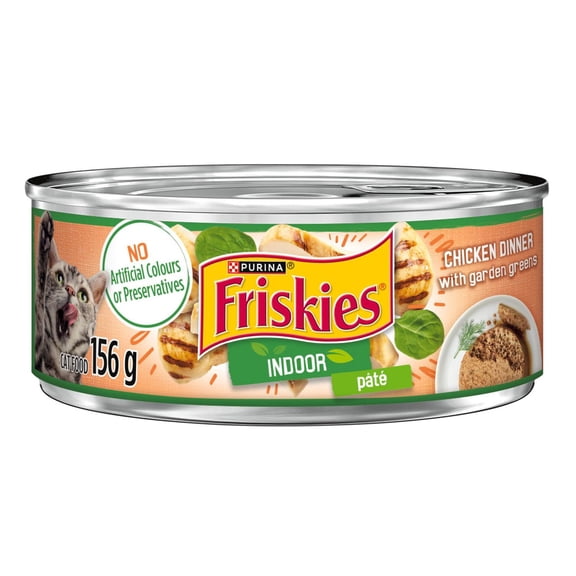 Purina Friskies Indoor Pate Chicken Dinner with Greens, Wet Cat Food 156g