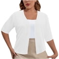 thumbnail image 2 of CFLVAEK Fall Cardigan Sweaters for Plus Size Women Casual Short Sleeve Open Front Shrugs Soft Solid Color Cropped Boleros Lightweight Cardigans Cover Ups, 2 of 7