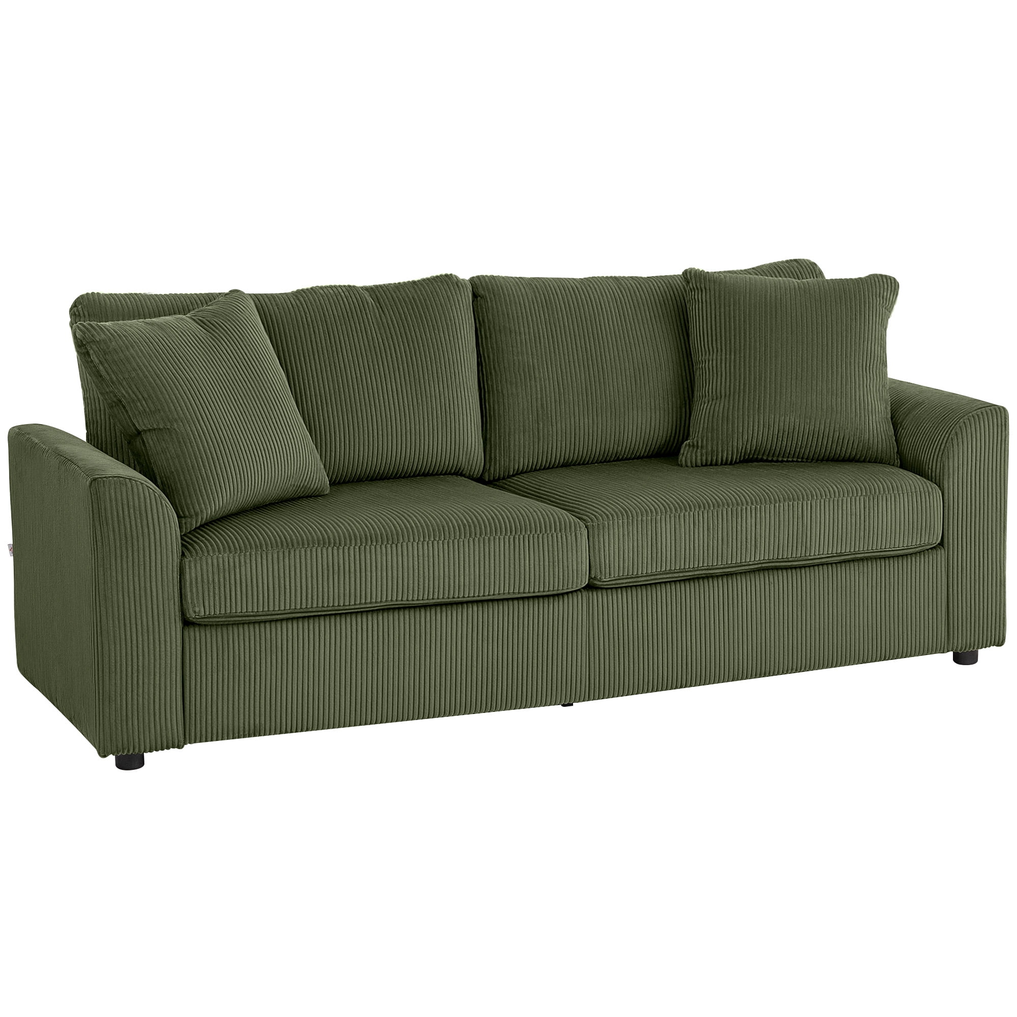 HOMCOM 3 Seater Sofa, Upholstered Sofa Couch for Bedroom, Green