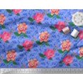 thumbnail image 2 of Soimoi Tissu en Coton Bleu Canard Imprimé Feuilles & Roses au Mètre 42 Pouces de Large, 2 of 3