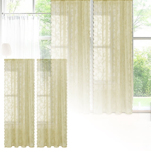 French Lace Window Curtain Elegant Semi Sheer Panel With Through Bar Design For Classic Interior