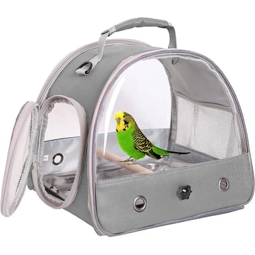 Bird Travel Carrier, Portable Small Bird Parrot Parakeet Carrier with Standing Perch and Stainless Steel Tray, Side Access Window Collapsible